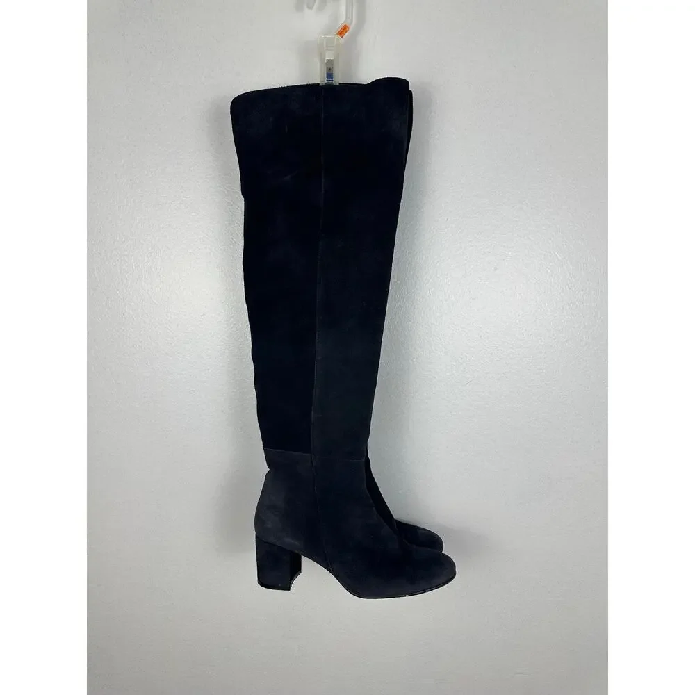 J.Crew Navy Blue Suede Over The Knee Boots Tall Riding Boot leather lined size 7